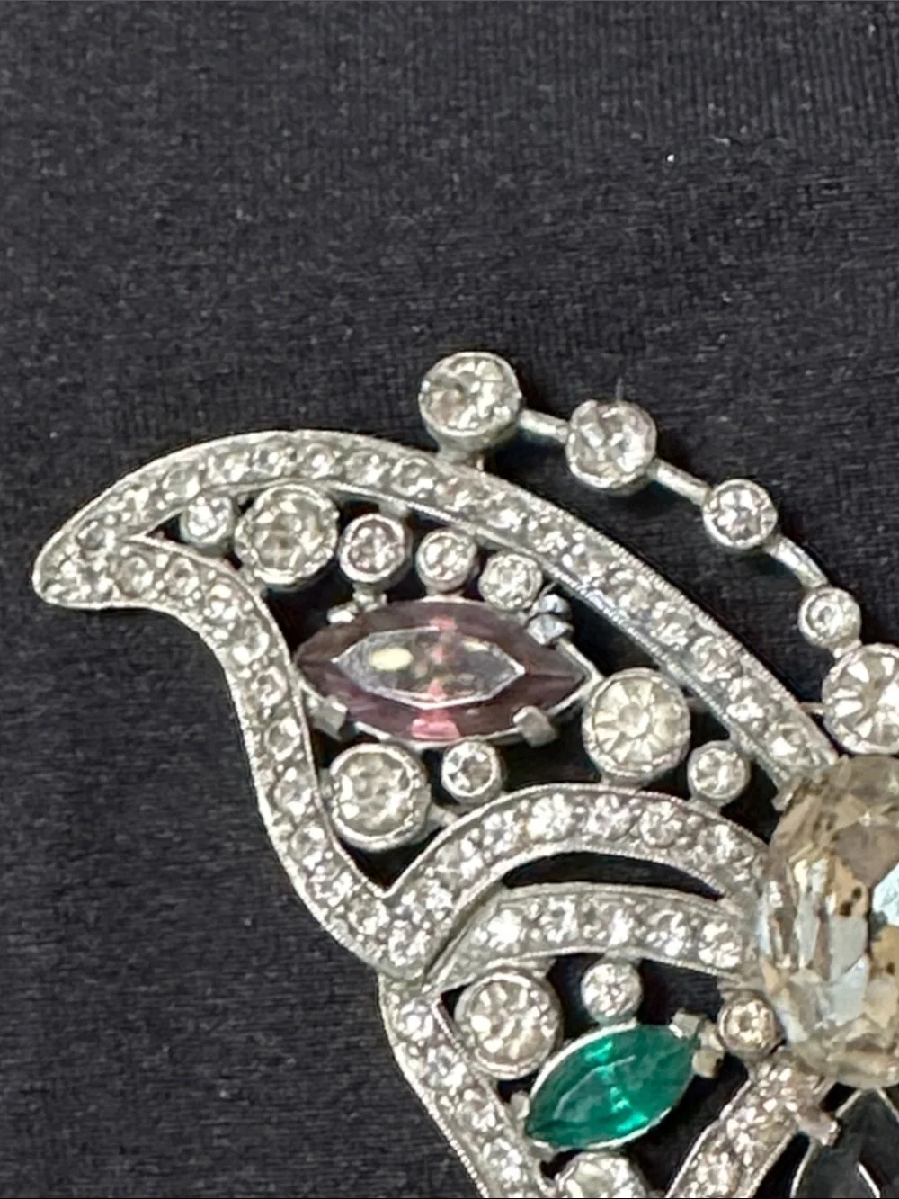 Pot Metal Butterfly Large Brooch w/Multicolor Prong set & Bezel set Rhinestones